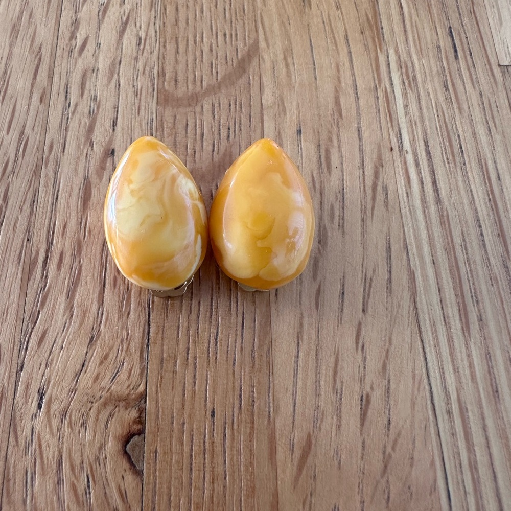 Vintage Marbled Yellow Teardrop Clip-On Earrings